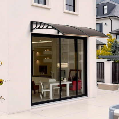 Door Canopy Awning shown in the Brown Board & Black Bracket, 40x80 Inch option
