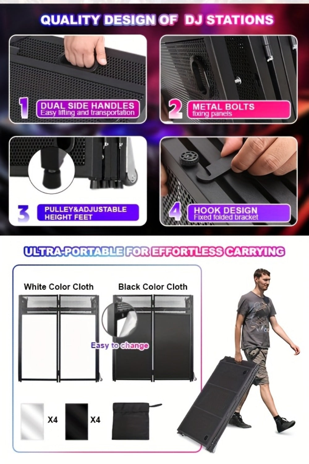 Portable DJ Booth, Portable, 5 inch, Facade for Supporting And Screening Dj Controllers detail image - detail view 8