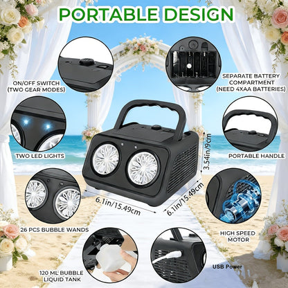 Portable Dual-Fan Bubble Machine with LED Lights and Carry Handle detail image