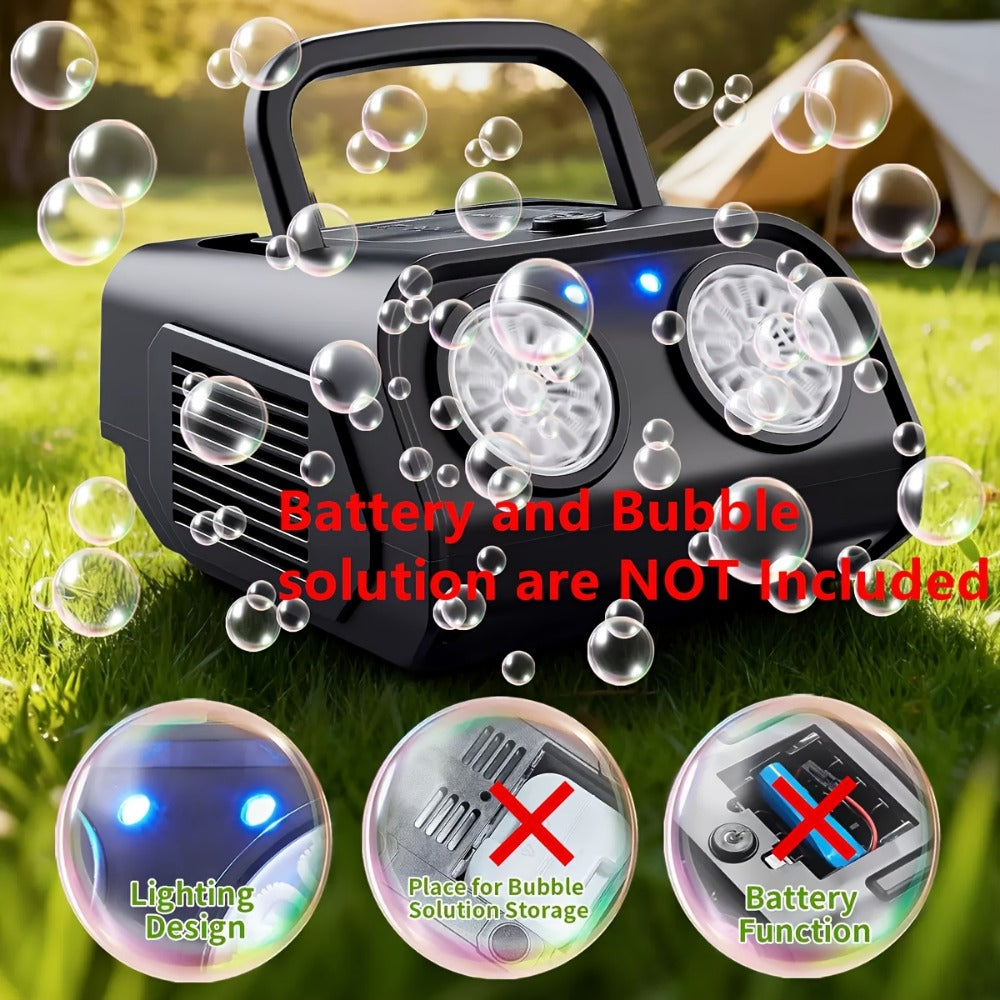 Portable Dual-Fan Bubble Machine with LED Lights and Carry Handle detail image - detail view 4
