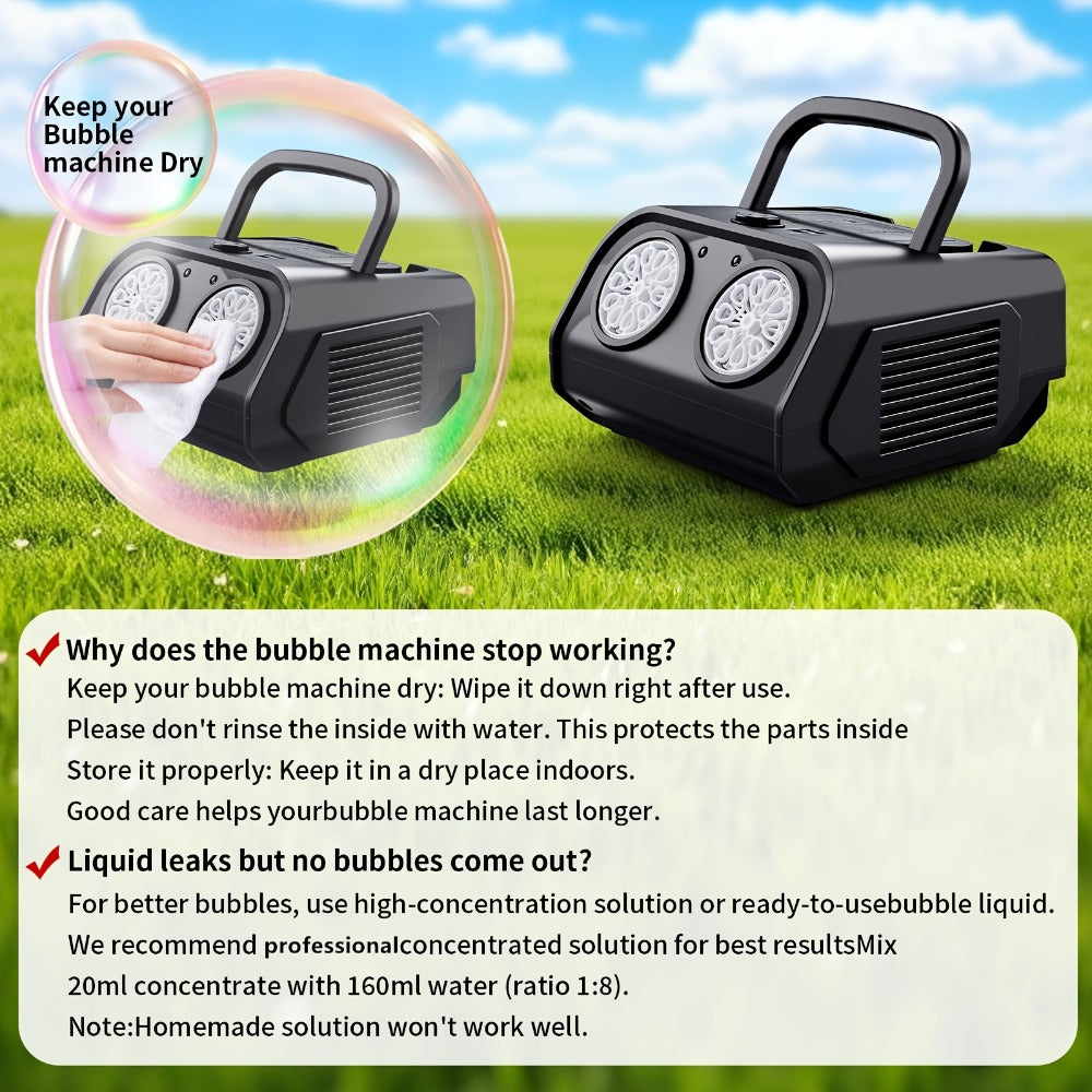 Portable Dual-Fan Bubble Machine with LED Lights and Carry Handle detail image - detail view 6
