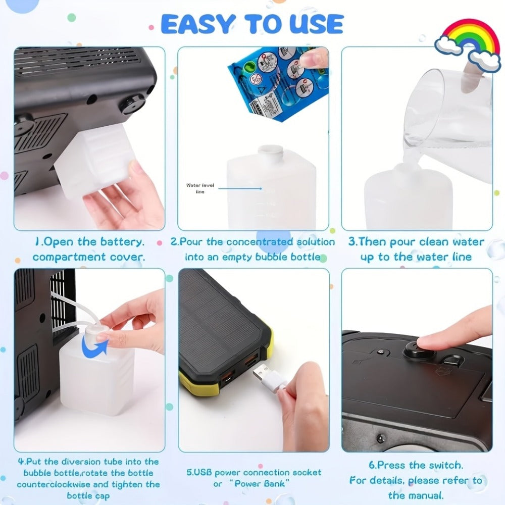 Portable Dual-Fan Bubble Machine with LED Lights and Carry Handle detail image - detail view 8