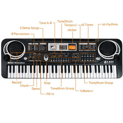 Portable Electronic Keyboard, I4250US, USB, Portable, 61-Key, Piano, Mic for Beginner detail image - detail view 14