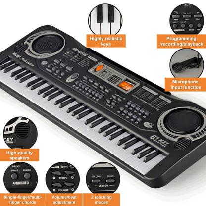 Portable Electronic Keyboard, Piano Keyboard, USB, 61-Key, Piano, Set for Beginner Lessons detail image - detail view 13
