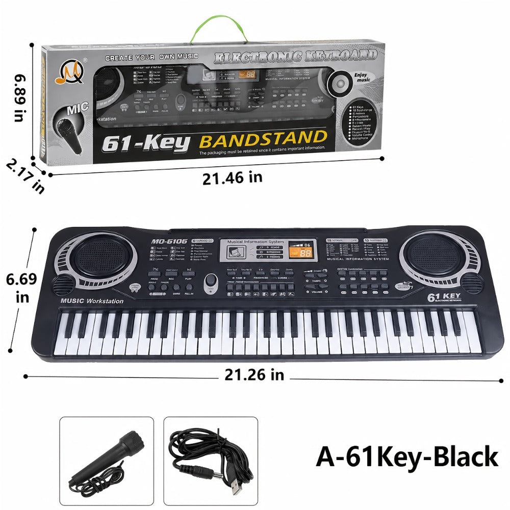 Portable Electronic Keyboard, Piano Keyboard, USB, 61-Key, Piano, Set for Beginner Lessons detail image