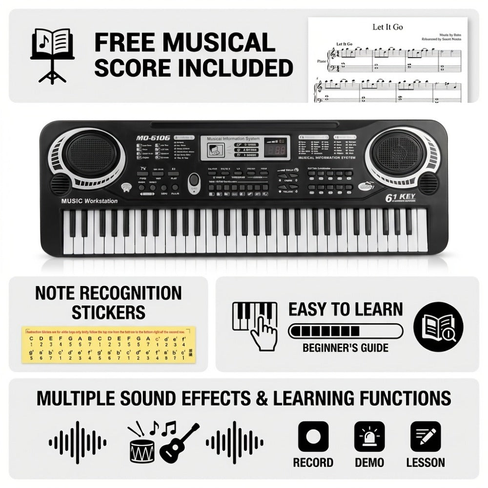 Portable Electronic Keyboard, Piano Keyboard, USB, 61-Key, Piano, Set for Beginner Lessons detail image - detail view 4