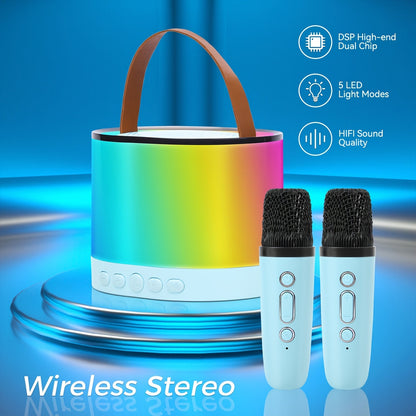 Portable Karaoke Speaker with 2 Wireless Mics shown in the Blue (High-End Version) option