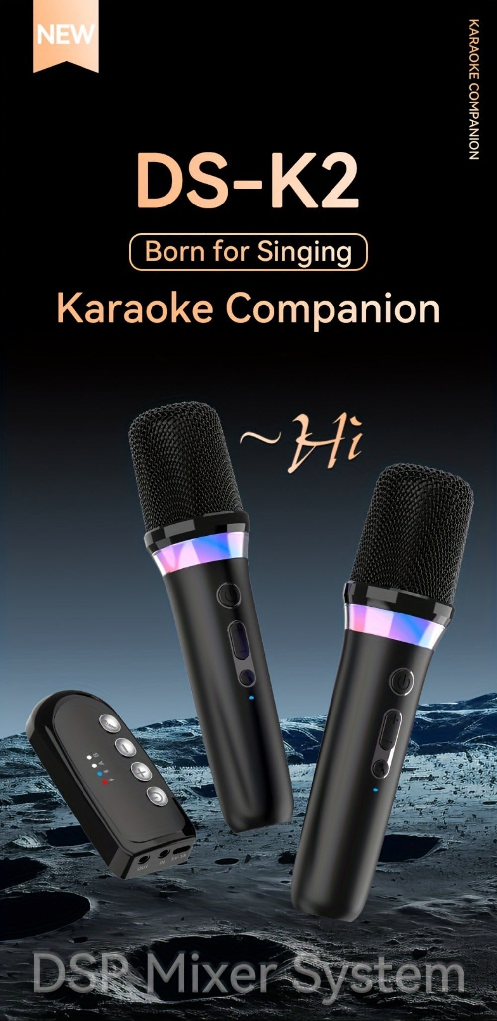 Portable Karaoke System, Stereo, RGB, Wireless, VAORLO, DS-K2, Machine for Parties detail image - detail view 12