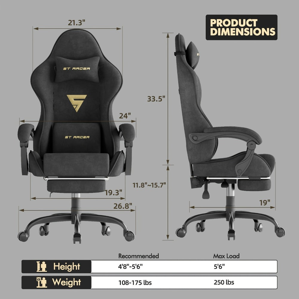Reclining Fabric Gaming Chair, Reclining Computer Chair for Comfortable Everyday Seating detail image - detail view 4
