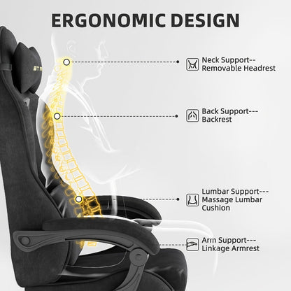 Reclining Fabric Gaming Chair, Reclining Computer Chair for Comfortable Everyday Seating detail image - detail view 6