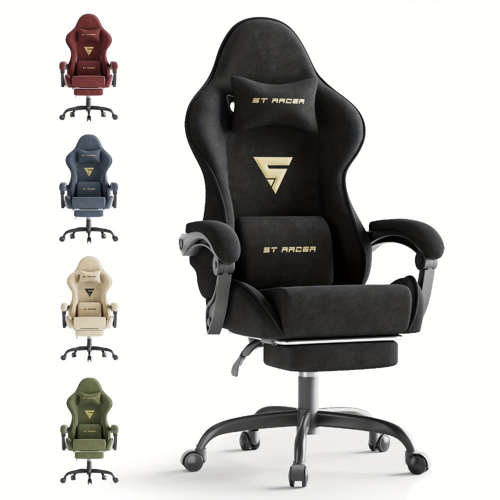 Gaming Chair, Velvet Fabric with Footrest & Massage, Racing Style Reclining Computer Chair shown in the main product view