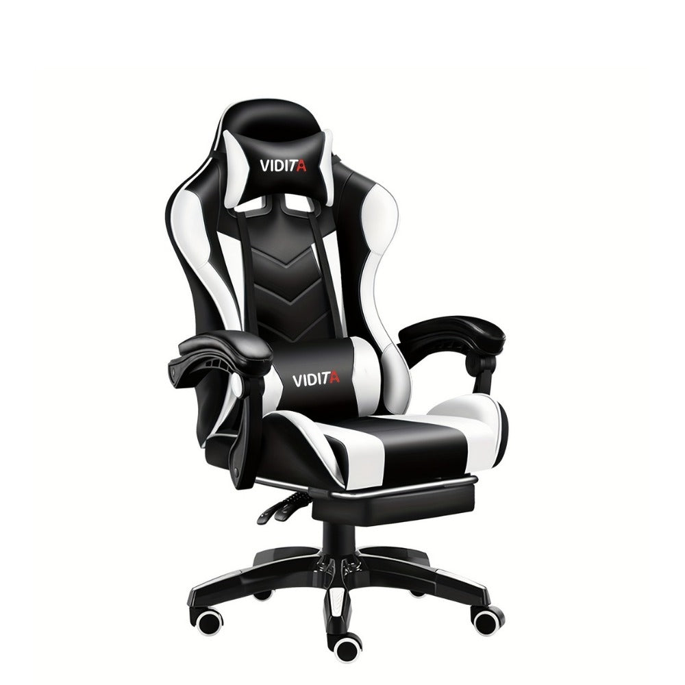 Reclining Faux Leather Gaming Chair with High Back and Footrest for Home Office detail image
