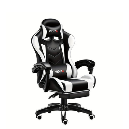 Reclining Faux Leather Gaming Chair with High Back and Footrest for Home Office detail image