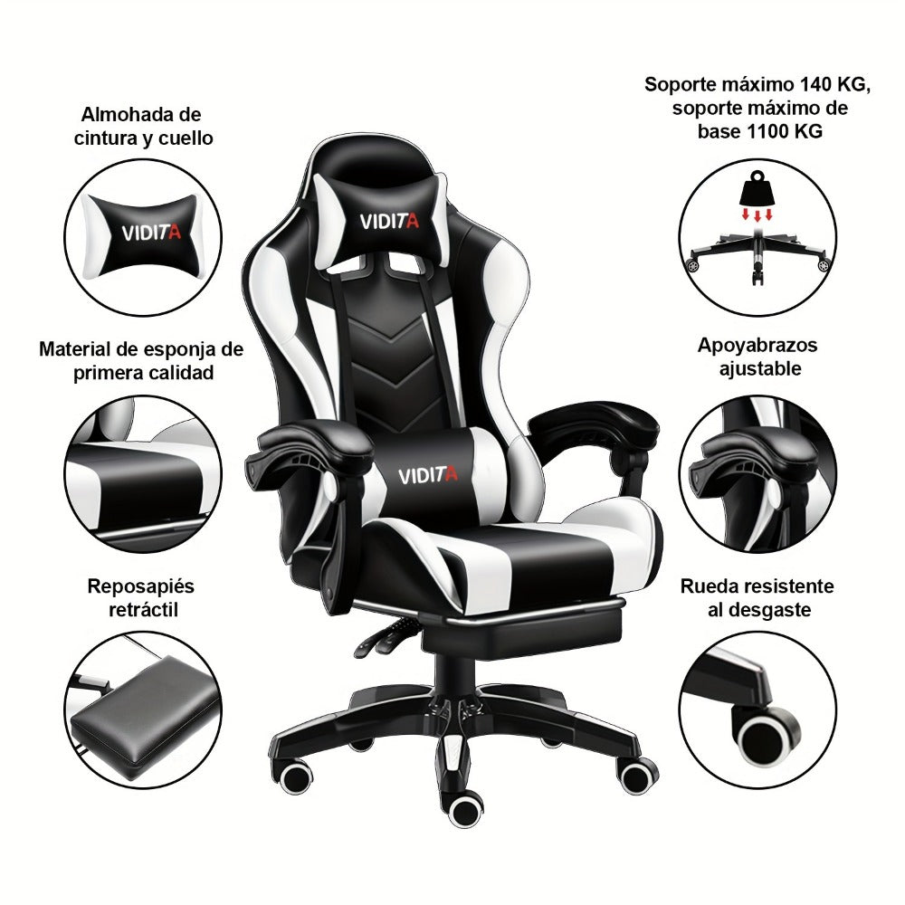 Reclining Faux Leather Gaming Chair with High Back and Footrest for Home Office detail image - detail view 4