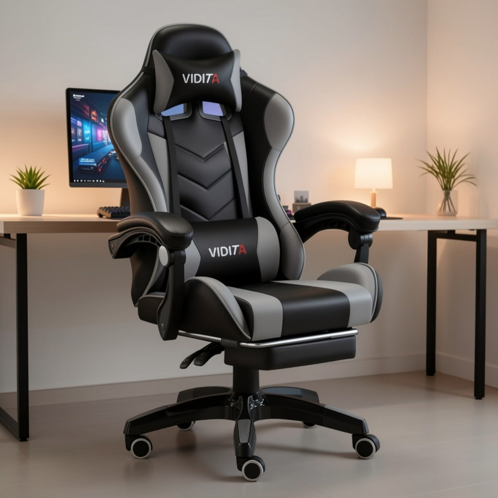Reclining Faux Leather Gaming Chair with High Back and Footrest for Home Office detail image - detail view 9