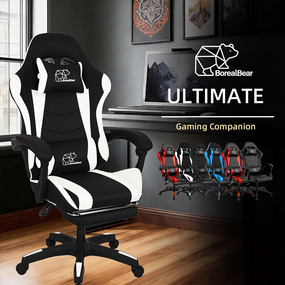 Gaming Chair shown in the Black-White-Footrest option