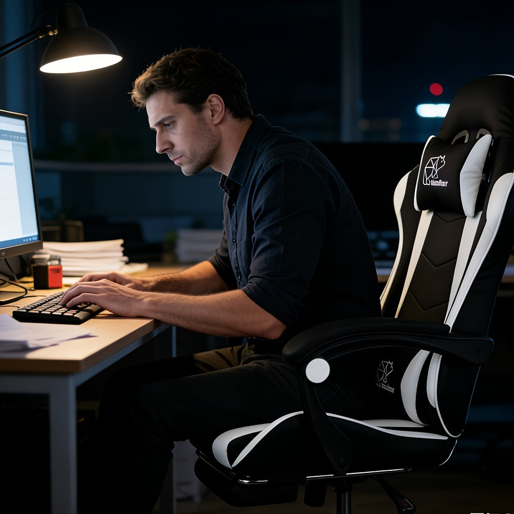 Reclining Faux Leather Gaming Chair with High Back for Home Office detail image