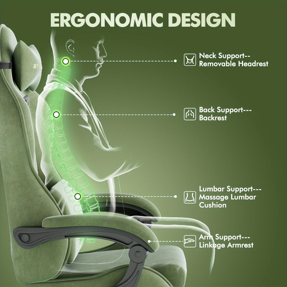 Reclining Velvet Gaming Chair, Ergonomic Video Game Chair for Home Office detail image - detail view 11