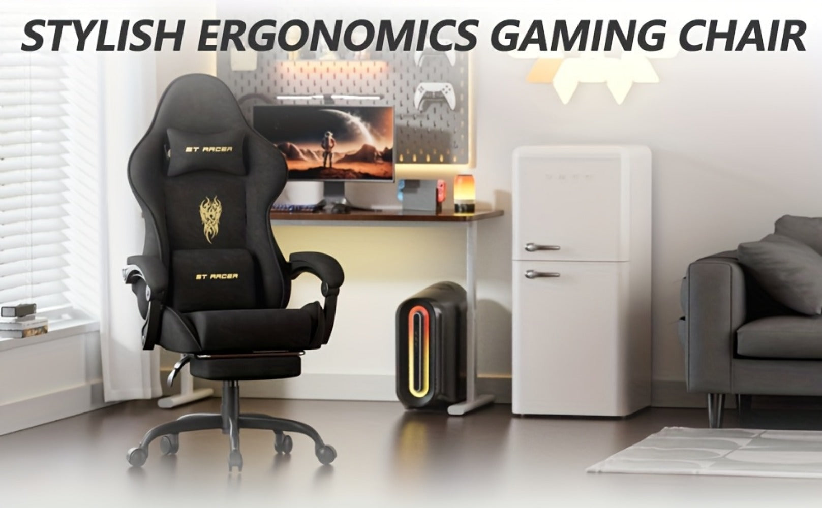 Reclining Velvet Gaming Chair, Ergonomic Video Game Chair for Home Office detail image - detail view 15