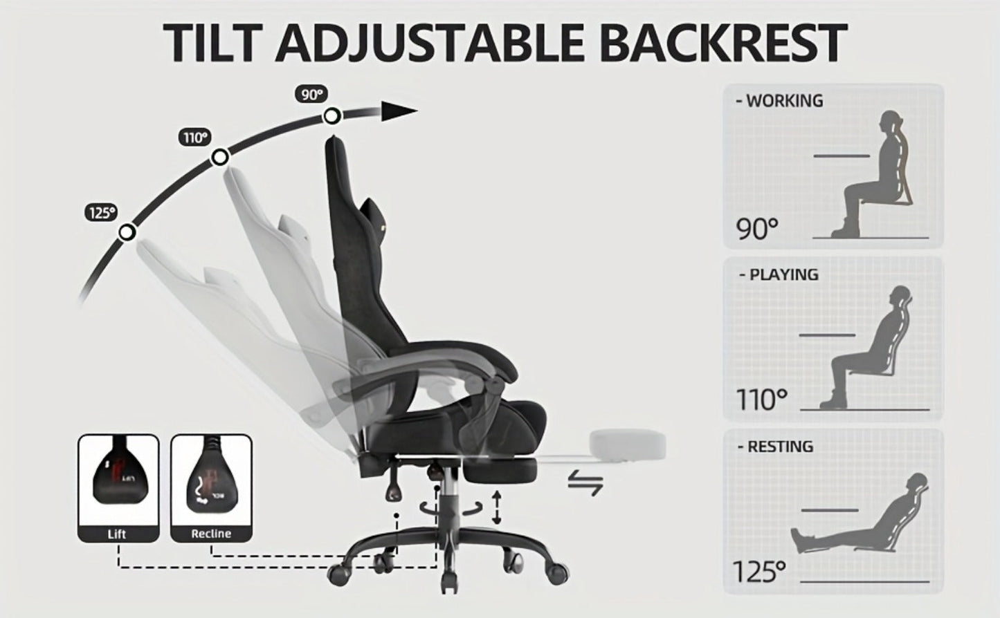 Reclining Velvet Gaming Chair, Ergonomic Video Game Chair for Home Office detail image - detail view 16