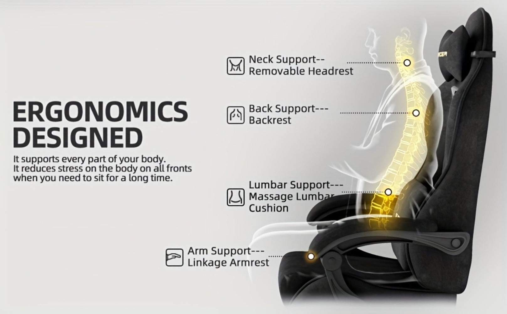 Reclining Velvet Gaming Chair, Ergonomic Video Game Chair for Home Office detail image - detail view 19
