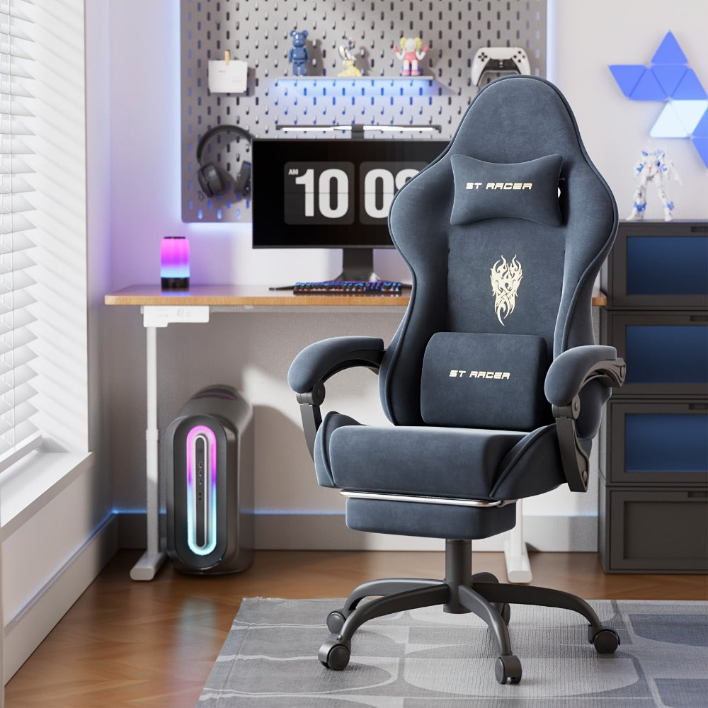 Reclining Velvet Gaming Chair, Ergonomic Video Game Chair for Home Office detail image - detail view 3