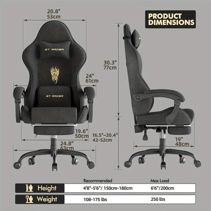 Reclining Velvet Gaming Chair, Ergonomic Video Game Chair for Home Office detail image - detail view 4