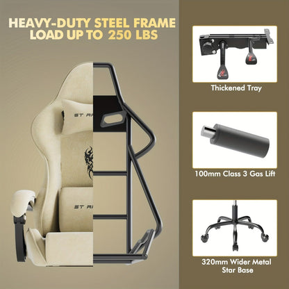 Reclining Velvet Gaming Chair, Ergonomic Video Game Chair for Home Office detail image - detail view 5