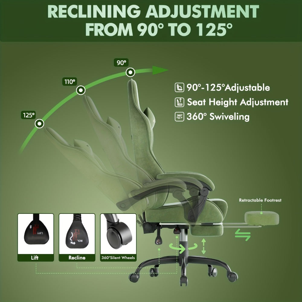 Reclining Velvet Gaming Chair, Ergonomic Video Game Chair for Home Office detail image - detail view 7