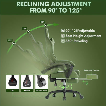 Reclining Velvet Gaming Chair, Ergonomic Video Game Chair for Home Office detail image - detail view 7
