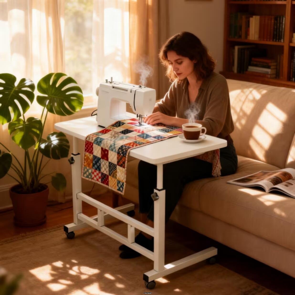 Rolling Adjustable Side Table with Adjustable Height and Locking Wheels for Living Room detail image - detail view 12