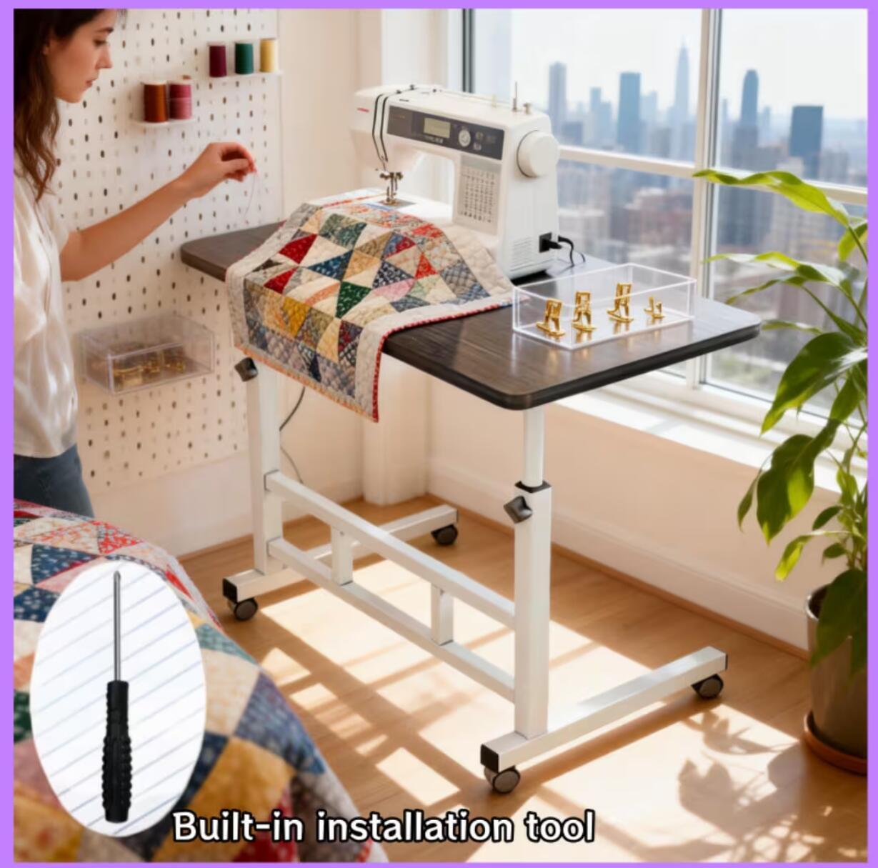 Rolling Adjustable Side Table with Adjustable Height and Locking Wheels for Living Room detail image - detail view 14