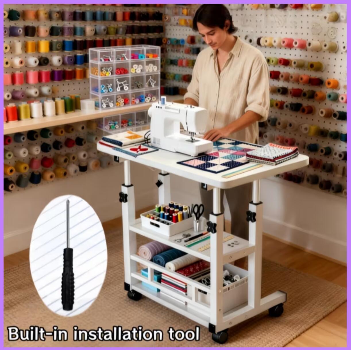 Rolling Adjustable Side Table with Adjustable Height and Locking Wheels for Living Room detail image - detail view 15