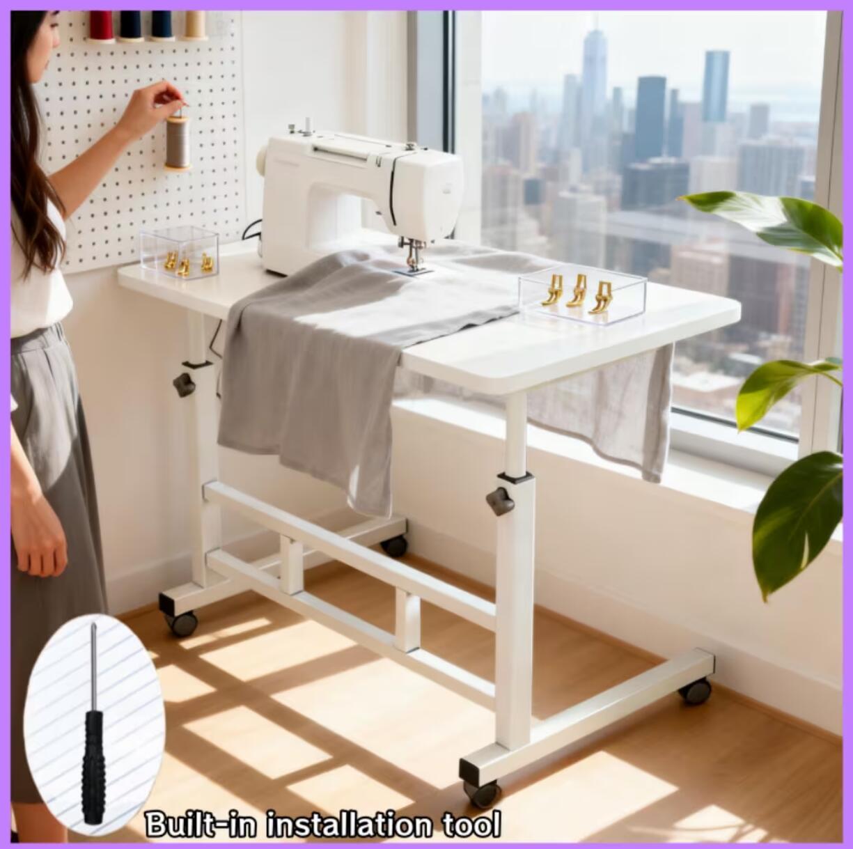Rolling Adjustable Side Table with Adjustable Height and Locking Wheels for Living Room detail image - detail view 16