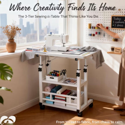 Rolling Adjustable Side Table with Adjustable Height and Locking Wheels for Living Room detail image - detail view 7