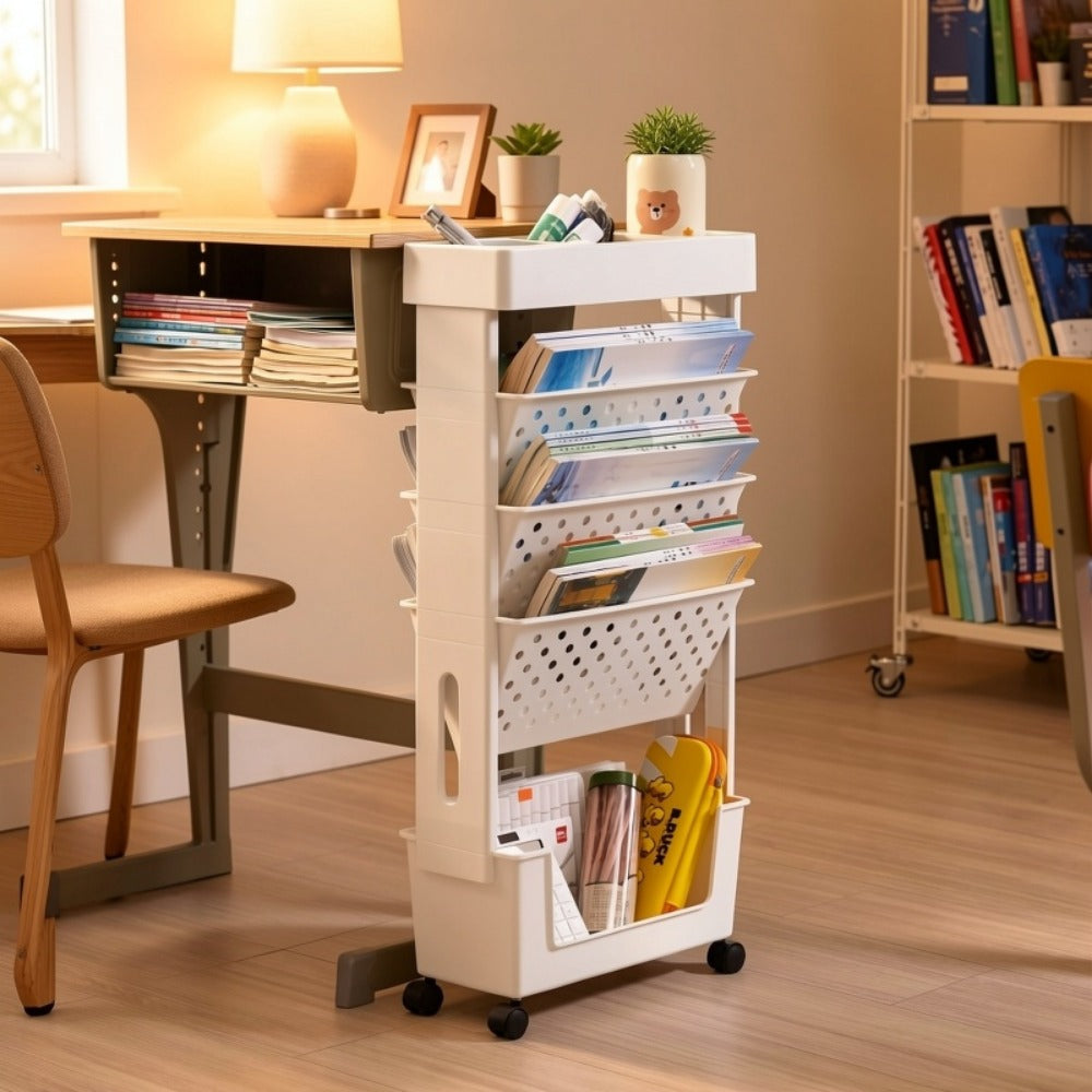 Rolling Bookshelf with Rolling Wheels, Freestanding Bookcase detail image - detail view 10