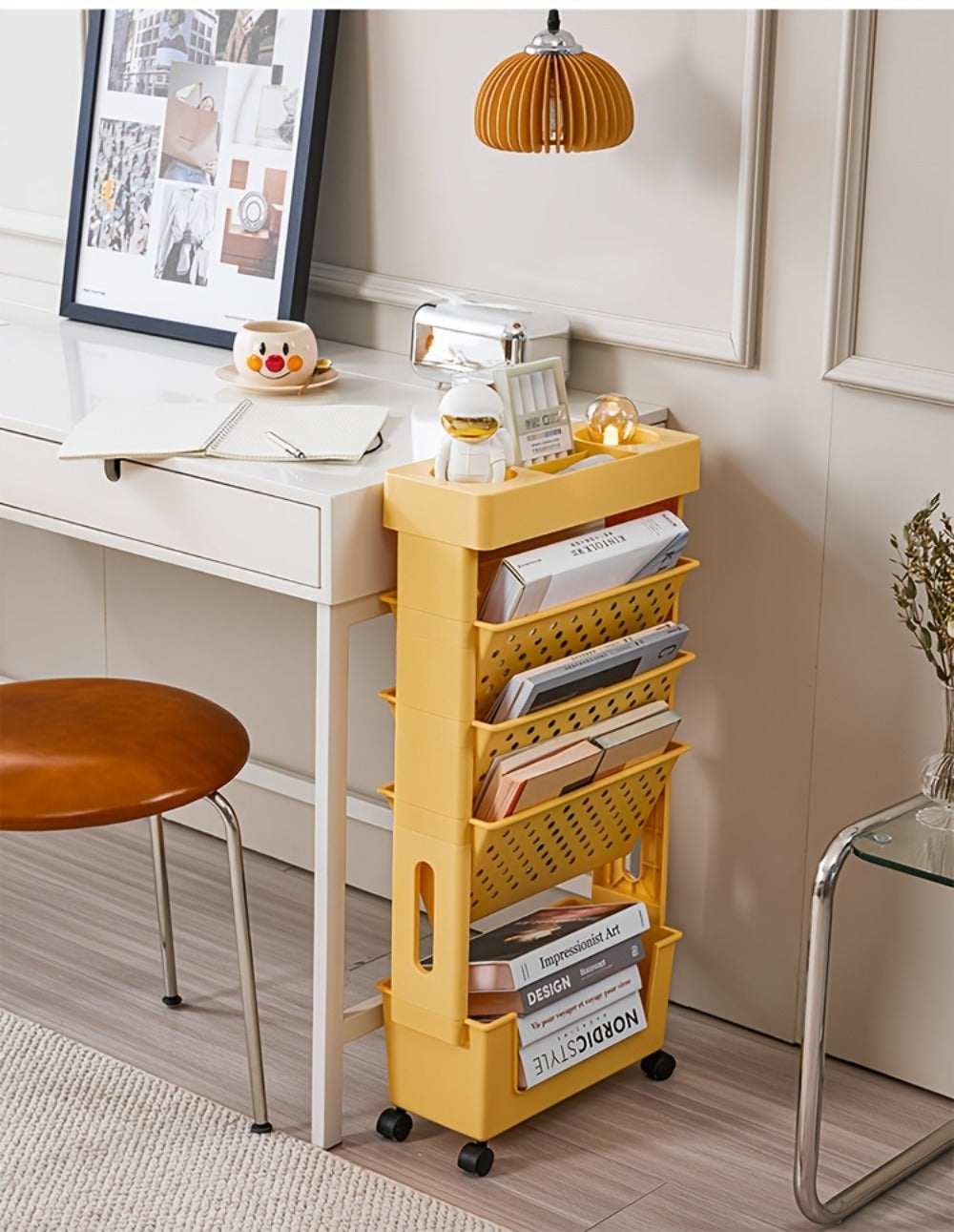 Rolling Bookshelf with Rolling Wheels, Freestanding Bookcase detail image - detail view 16
