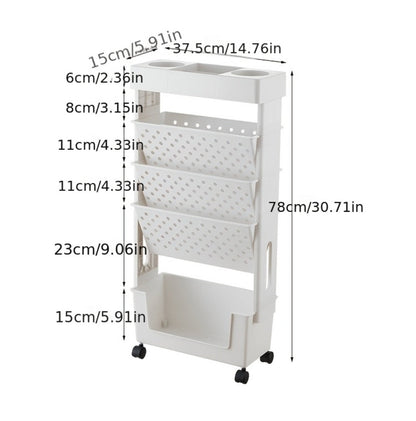 Rolling Bookshelf with Rolling Wheels, Freestanding Bookcase detail image - detail view 17