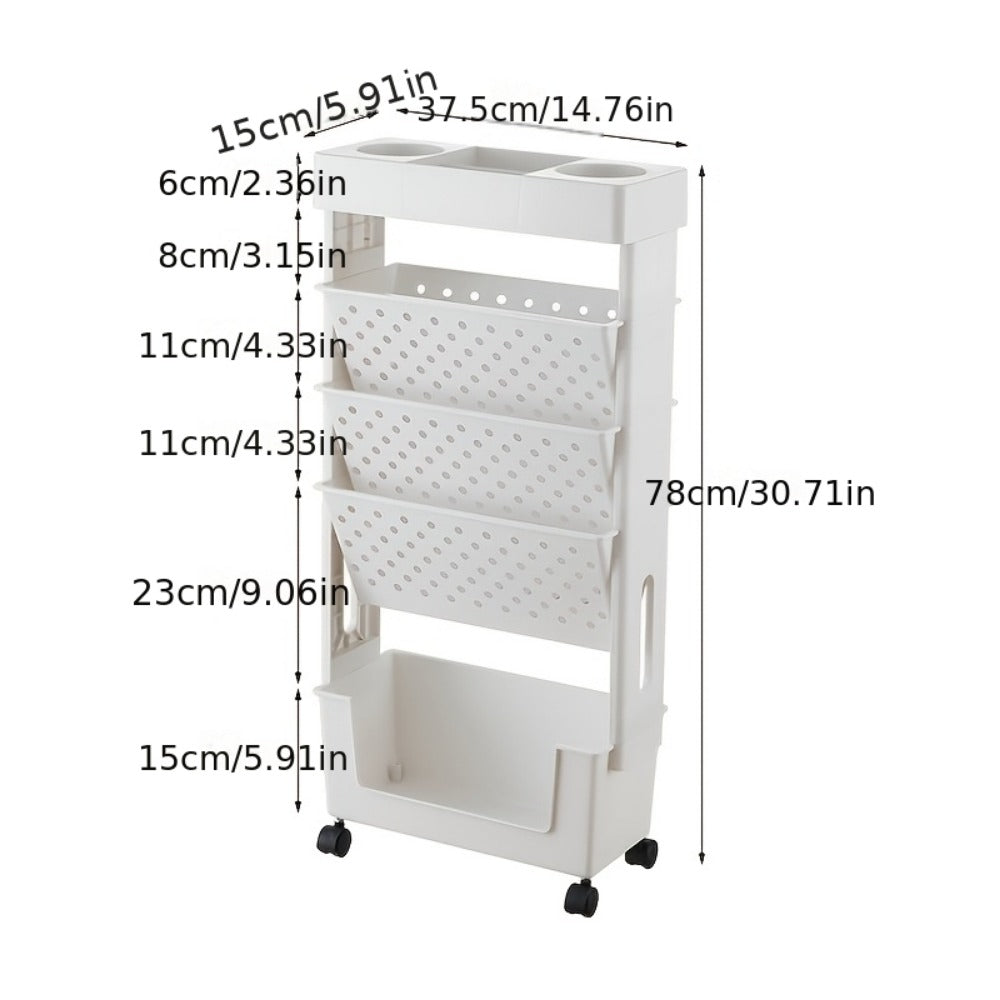 Rolling Bookshelf with Rolling Wheels, Freestanding Bookcase detail image - detail view 4