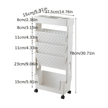 Rolling Bookshelf with Rolling Wheels, Freestanding Bookcase detail image - detail view 4