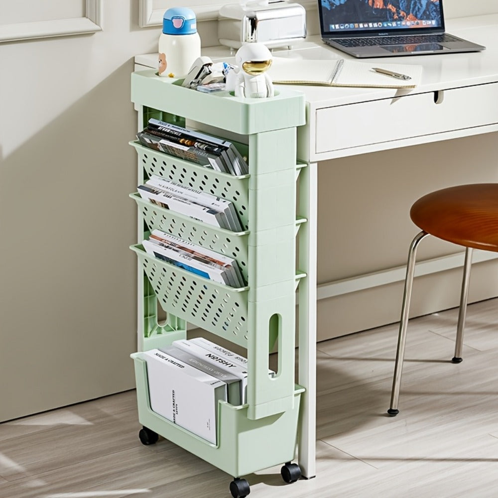 Rolling Bookshelf with Rolling Wheels, Freestanding Bookcase detail image - detail view 6