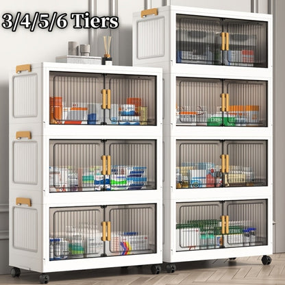 Medicine Cabinet Organizer, Stackable Rolling with Lid & Casters Transparent, Large shown in the main product view
