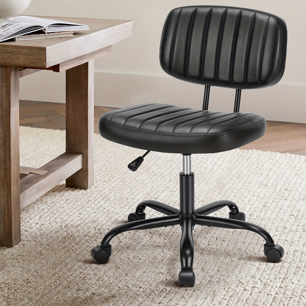 Rolling Faux Leather Desk Chair with Memory Foam and Armrests for Living Room detail image - detail view 12