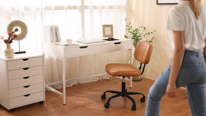 Rolling Faux Leather Desk Chair with Memory Foam and Armrests for Living Room detail image - detail view 14