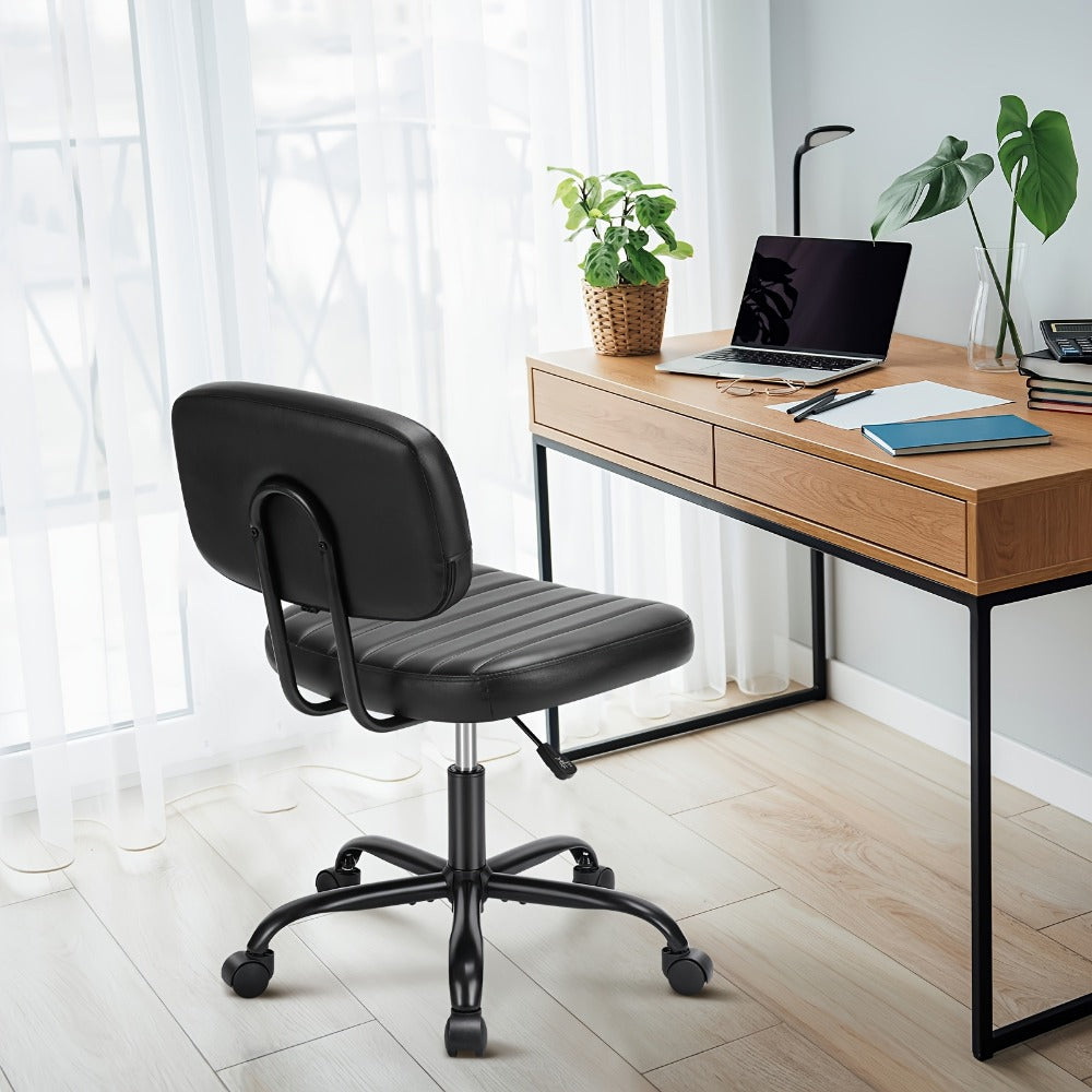 Rolling Faux Leather Desk Chair with Memory Foam and Armrests for Living Room detail image - detail view 15
