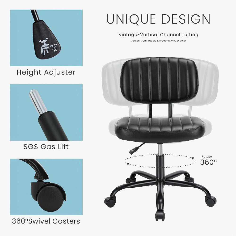 Rolling Faux Leather Desk Chair with Memory Foam and Armrests for Living Room detail image - detail view 17