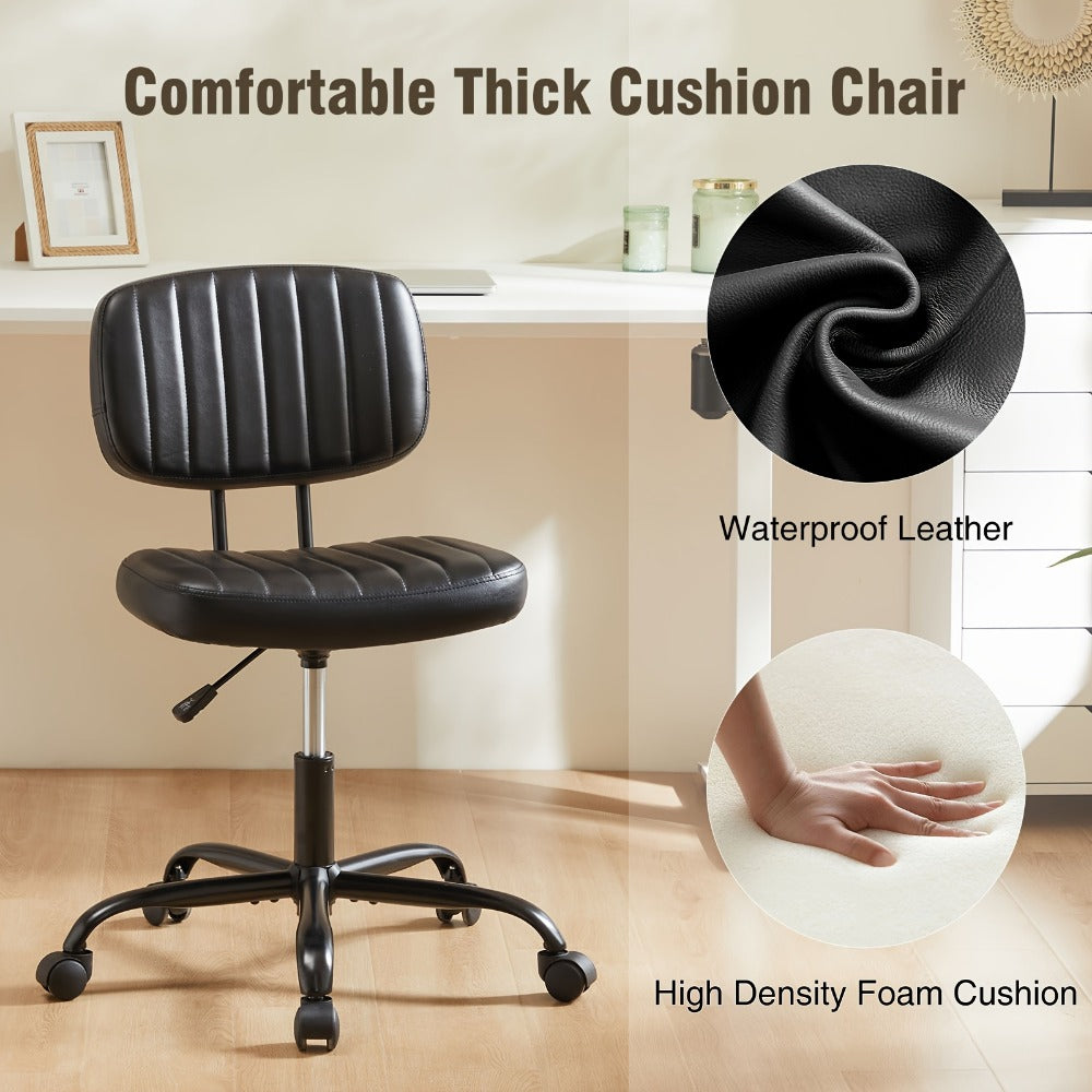 Rolling Faux Leather Desk Chair with Memory Foam and Armrests for Living Room detail image