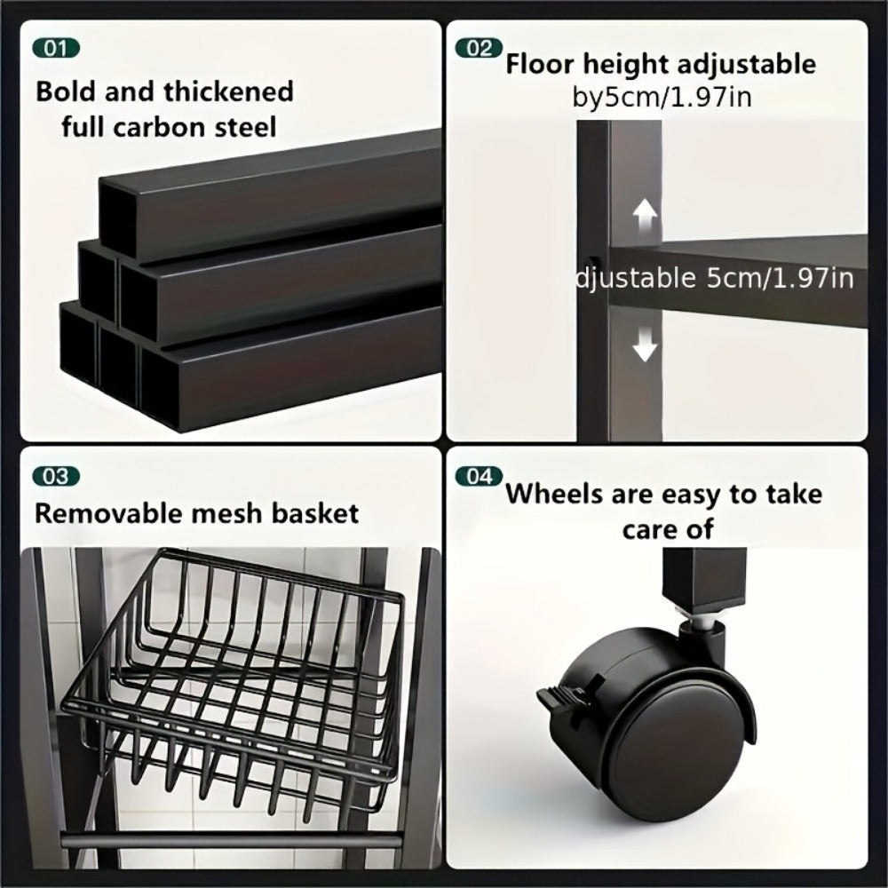 Rolling Metal Baker'S Rack with Adjustable Shelves and Mesh Storage Shelf for Kitchen detail image - detail view 11