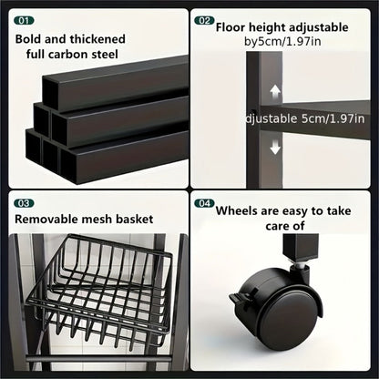 Rolling Metal Baker'S Rack with Adjustable Shelves and Mesh Storage Shelf for Kitchen detail image - detail view 11