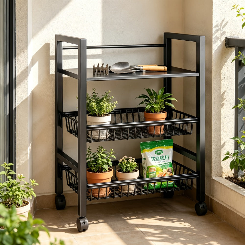 Rolling Metal Baker'S Rack with Adjustable Shelves and Mesh Storage Shelf for Kitchen detail image - detail view 3